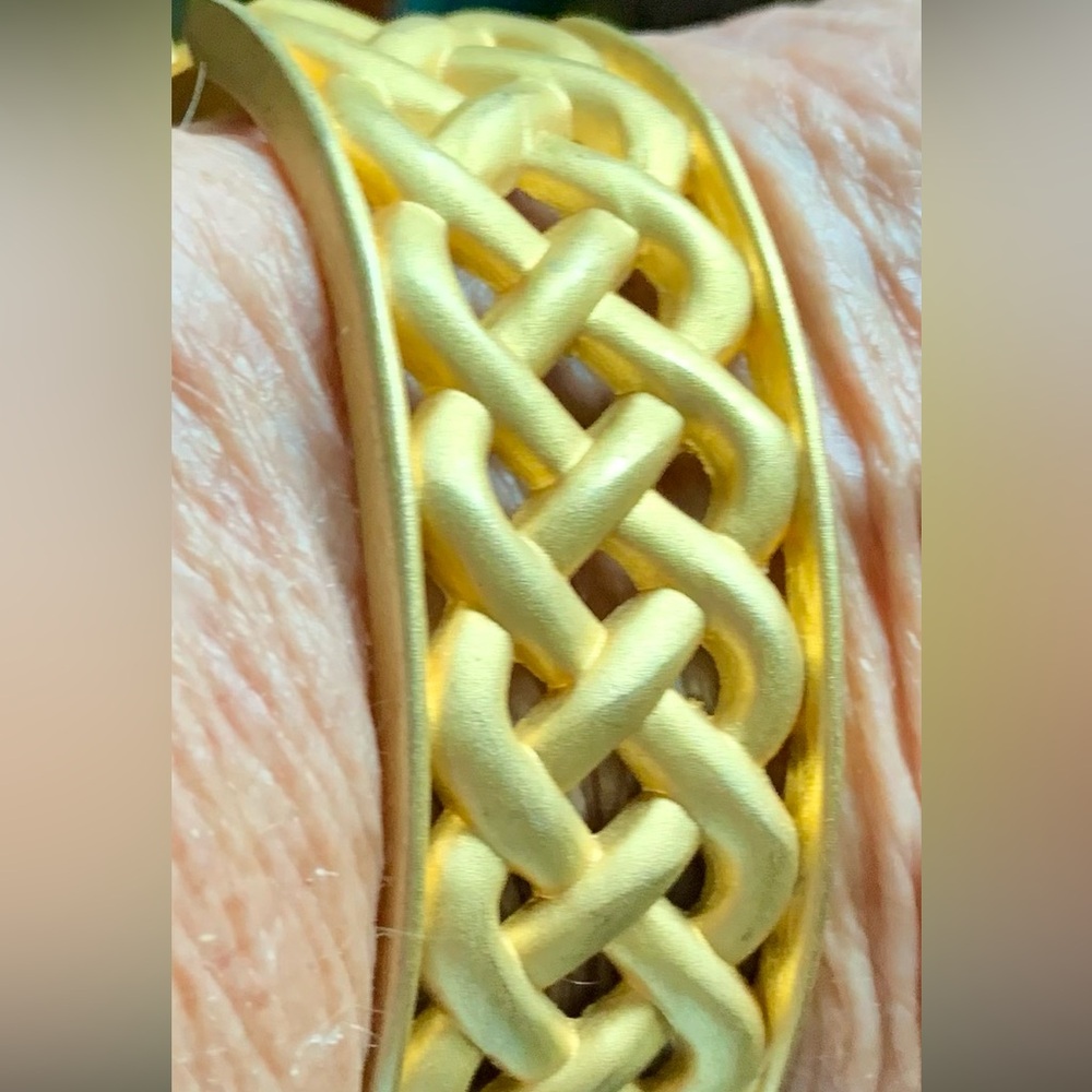 Gold tone weave pattern cuff bracelet